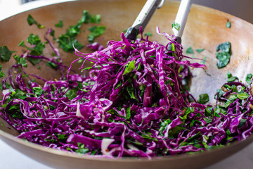 Spicy stir fried collard greens with red or green cabbage