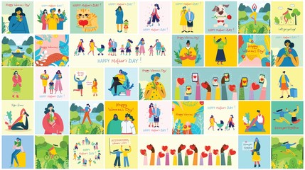 Obraz na płótnie Canvas Colorful vector illustration concepts of Happy Mother's day . Mothers with the children in the flat design for greeting cards, posters and backgrounds