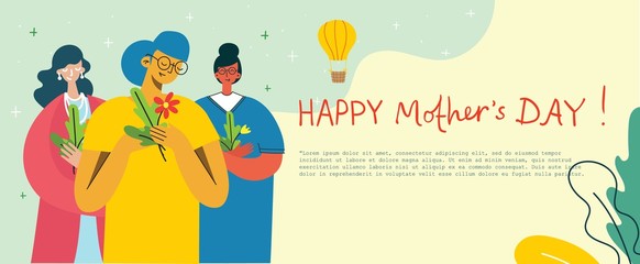 Obraz premium Colorful vector illustration concepts of Happy Mother's day . Mothers with the children in the flat design for greeting cards, posters and backgrounds