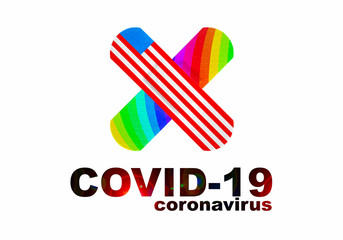 Coronavirus COVID-19 in The UNITED STATES - Illustration with US Flag on strips of Adhesive Bandage Plaster