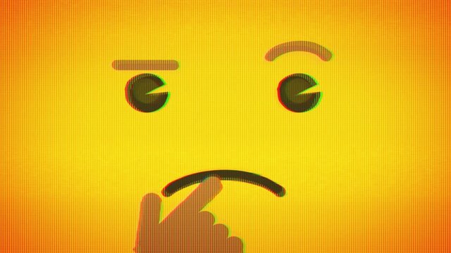 Smiley Emoji Icon Doubt With Digital Glitch Noise Effects/ 4k animation of a smiley background with emoji eyes blinking and noise and glitch texture fx