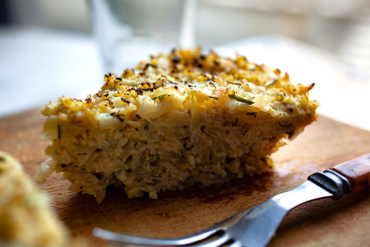 Slice of cabbage, onion and millet kugel
