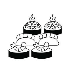 backed sushi nigiri and shrimp sushi set. vector grachics