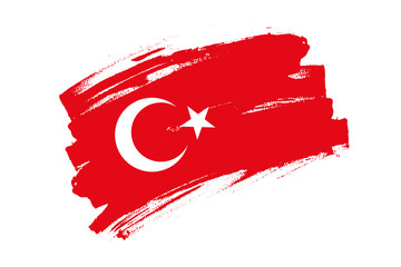 Flag of the Republic of Turkey. Turkey red banner brush concept with white star and crescent. Horizontal vector Illustration isolated on white background.  