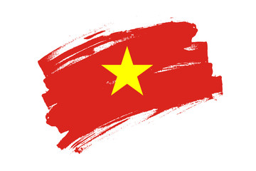 Flag of the Socialist Republic of Vietnam. Vietnam red banner brush concept with yellow star. Horizontal vectorIllustration isolated on white background.  