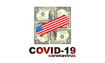 Coronavirus COVID-19 in The UNITED STATES - Illustration with US Flag on strip of Adhesive Bandage Plaster 