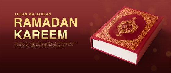 Ramadan Kareem Vector Illustration Background Template 3d Realistict Quran Design. Eid mubarak, Islamic banner, poster, web, flyer, illustration, brochure