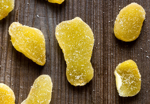 Overhead view of candied ginger&dagger;slices