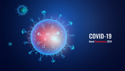 3d Abstract Coronavirus (COVID-19) Virus infection or disease.  Novel Coronavirus (2019-nCoV) medical Sign & Symbol.  Blue on blue background