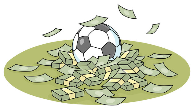 Corrupt football games and championship for money, vector cartoon illustration on a white background