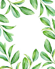 Floral frame with watercolor green branches