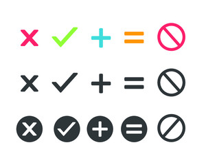Symbol Icons - X Check Mark Prohibition Circle Plus Sign Equal Sign