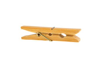 wooden clothespin on a white background isolated