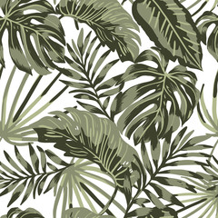 Tropical leaves pattern on white background. .Jungle wallpaper.