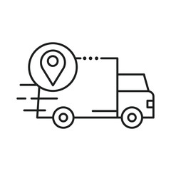 delivery van transportation with pin location line style icon vector illustration design