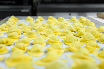 Tortellini, homemade cappelletti. Working in the kitchen and making fresh homemade pasta.