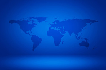 Fototapeta na wymiar World map on Abstract Gradient Enchanted Blue Room Illustration Background, Suitable for Product Presentation and Backdrop. Elements of this Image Furnished by Nasa.