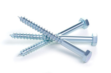 wood screws tools on white background isolation