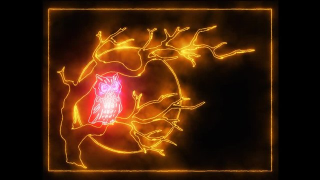 frame art with owl image glowing lines