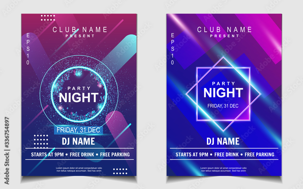 Poster night dance party music layout design template background with dynamic gradient style. colorful elec