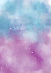 Star field in galaxy space with nebula, abstract watercolor digital art painting for texture background
