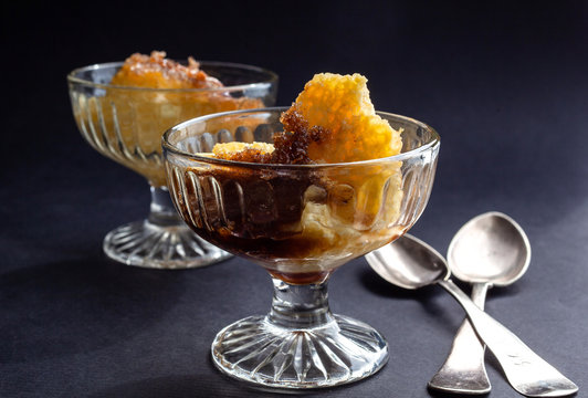 Baked butterscotch pudding with creme&dagger;fraiche
