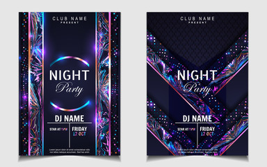 Night dance party music layout design template background with elegant style blue wavy. Colorful electro style vector for concert disco, club party, event flyer invitation, cover festival poster