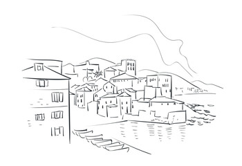 Genoa Italy Europe vector sketch city illustration line art
