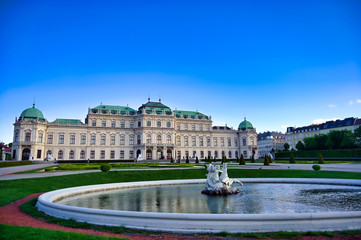 Vienna, Austria - May 17, 2019 : Baroque palace Belvedere is a historic building complex in Vienna, Austria, consisting of two Baroque palaces with a beautiful garden between them. - obrazy, fototapety, plakaty