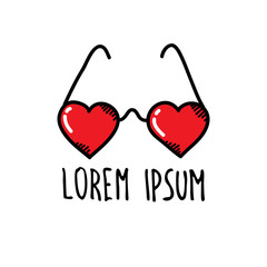 heart shaped glasses doodle icon, vector illustration