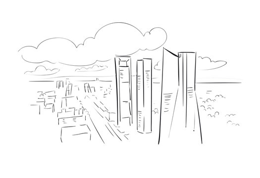 black and white city skyline sketch clip art preview