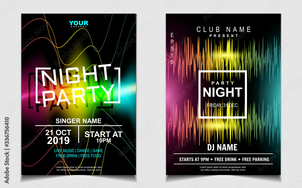 Poster night dance party music layout design template background with dynamic gradient style. colorful elec