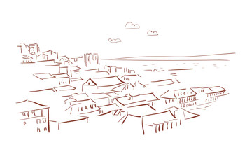 Lisbon Portugal Europe vector sketch city illustration line art