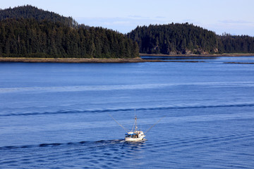 Strait Point, Alaska / USA - August 13, 2019: A fisherman boat at Strait Point, Strait Point, Alaska, USA