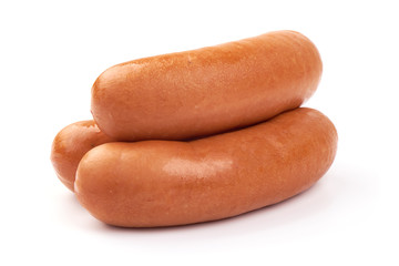 Fresh pork boiled sausages, isolated on white background