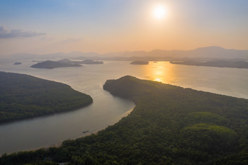 Fototapeta na wymiar Aerial view of Khao Fa Chi viewpoint in Ranong, Thailand