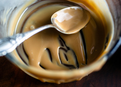 Close up of bowl with leftovers of&dagger;Dulce&dagger;de&dagger;leche