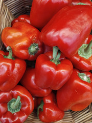 Orange, green and yellow sweet mix bell peppers close up bulgarian pepper fresh, assorted colorful capsicum paprika