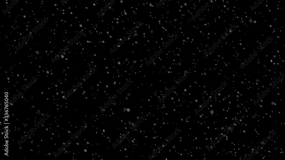 Poster Falling snow flakes. Snowfall with wind. Low speed animated video with depth of field ''DOF'' in isolated black background.