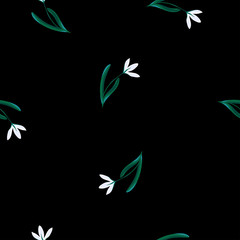 Obraz premium Seamless pattern with snowdrops on a black background.