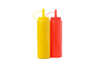 Mustard and ketchup bottle isolated on white background