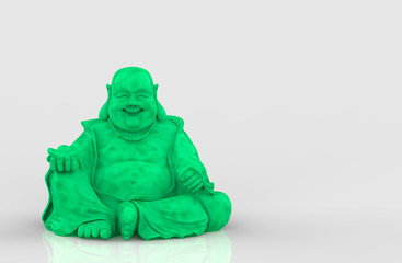 3d rendering. Chinese green Jewel happy smiling monk buddha statue on gray background. - Powered by Adobe