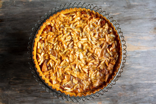 Overhead view of gluten free apple tart with almond