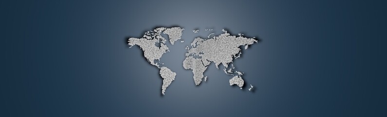 Square dotted world map on blue background banner