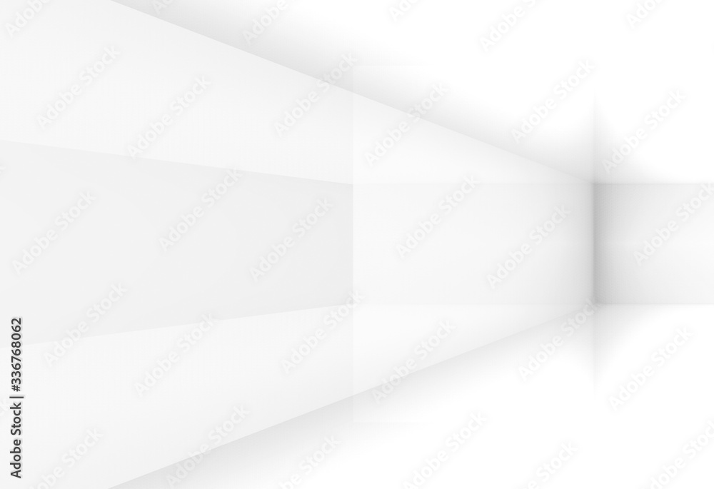 Poster 3d rendering. perspective view of modern simple minimal light gray corner room box wall design backg