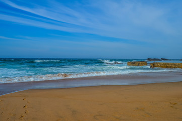 Thompsons bay beach, Picturesque sandy beach in a sheltered cove with a tidal pool in Shaka's Rock,...