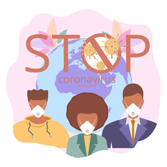 People defend themselves against the deadly type of 2019 nKoV virus. People in respirators. The concept of diagnosis and treatment of coronavirus COVID-2019. People breathe through masks.