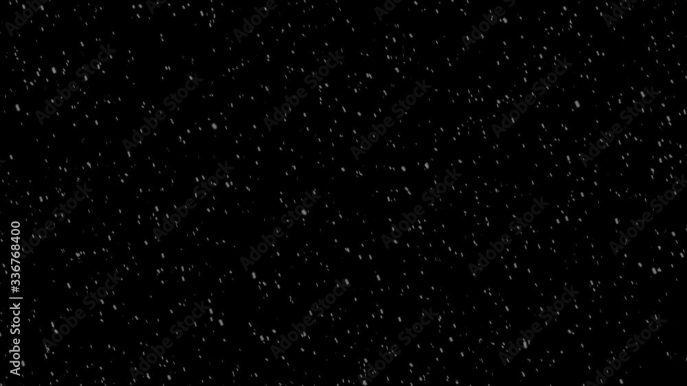 Poster falling snow flakes. snowfall with wind. normal speed animated video in isolated black background.