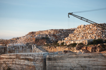 Marble mines red rocks in Estremoz Borba and Vila Vicosa, Alentejo, Portugal
