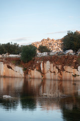Marble mines red rocks in Estremoz Borba and Vila Vicosa, Alentejo, Portugal